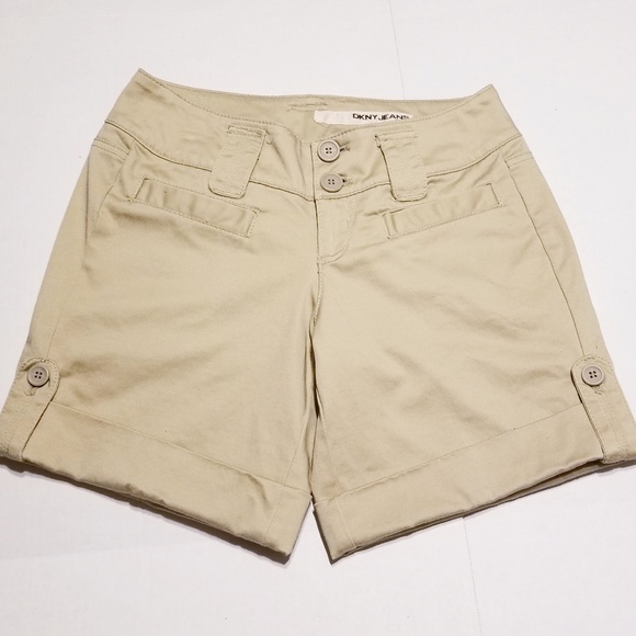 Dkny Pants - DKYN Tan Mid Rise cuffed shorts